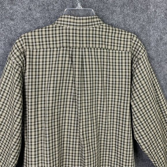 LL Bean Button Down Shirt Men L Green Ivory Check Plaid Long Sleeve No Wrinkle - Picture 11 of 13